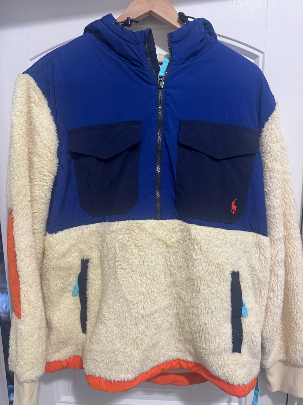 Ralph Lauren Blue & Cream Sherpa Zip-Up Jacket
